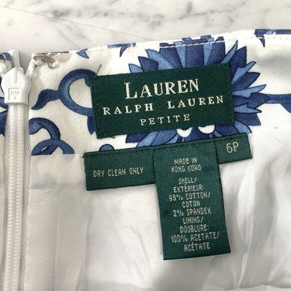 LAUREN RALPH LAUREN Floral Skirt 6P Petite Blue White Green Label Scroll EUC - Picture 3 of 4